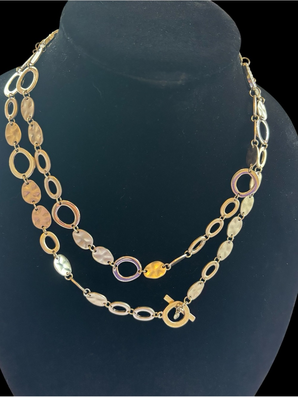 Premier Designs Two-Strand Layered Gold-Tone Oval Link Necklace Rhinestone